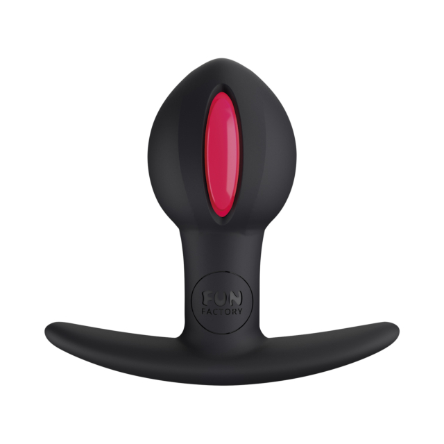 El B Ball Uno de Fun Factory es un tapón negro con un acento rojo y una base ancha.