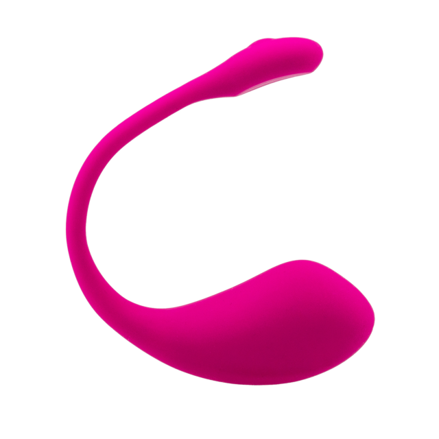 Un Lush 2 rosa de Lovense, un vibrador curvado y flexible con mando a distancia, se muestra sobre un fondo blanco liso.